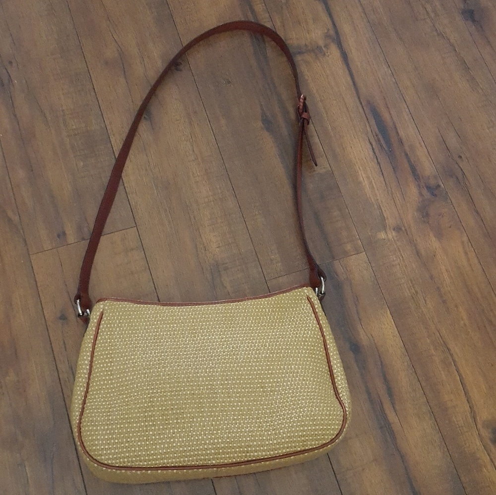 Etienne Aigner‎ Woven Straw Leather Trim Crossbody Bag Tan Cognac Brown Vintage - Picture 3 of 7